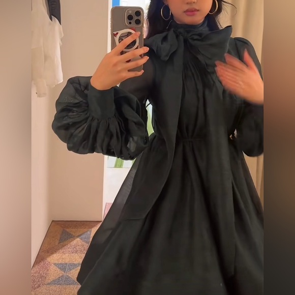 ZIMMERMANN Linen Silk Tie Neck Mini Dress Size - Picture 15 of 16